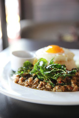 Rice with stir fried pork and basil