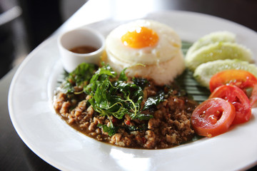 Rice with stir fried pork and basil