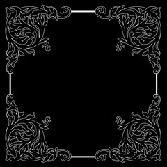Vintage baroque frame scroll ornament engraving border floral retro pattern antique style acanthus foliage swirl decorative design element filigree calligraphy vector