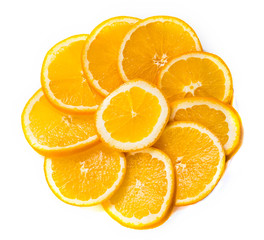 sliced oranges  plate  on white background