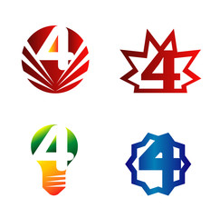 Number logo design.Number four logo.Logo 4 vector template set
