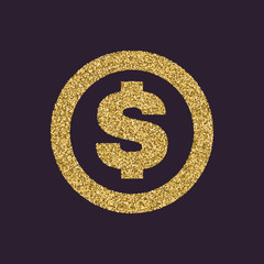 The dollar icon. Cash and money, wealth, payment symbol. Gold sparkles and glitter