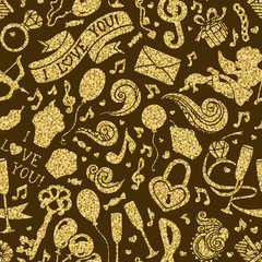 Naklejka premium Vector seamless gold Valentine's pattern.