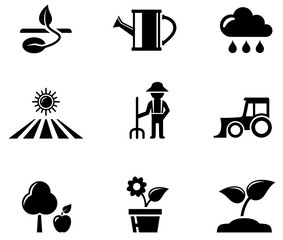 agriculture black icons set