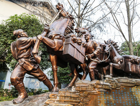 Fototapeta the sculpture of tea-horse road in chengdu,china