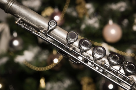 Old flute near a New Year tree