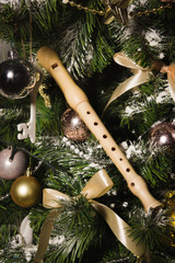 white recorder near a New Year tree