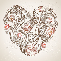 Hand-drawn vintage heart illustration.