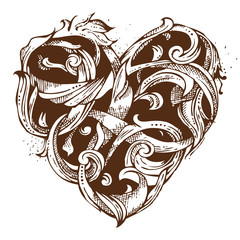 Hand-drawn vintage heart illustration.