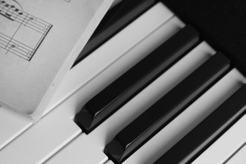 piano keys and score monochrome