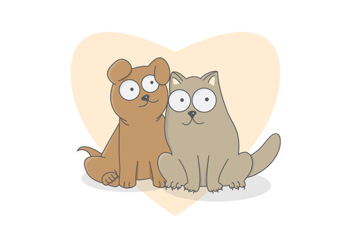 cartoon cat and dog sitting together