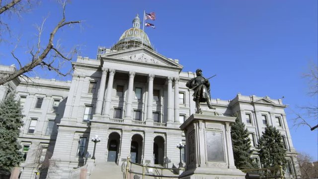 Slow motion static view of the Capitol Building in Colorado.