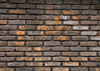 Grunge red brick wall background show cement unfinished wall