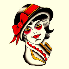 Donna anni 50 Illustrazione Tatuaggio in stile old school