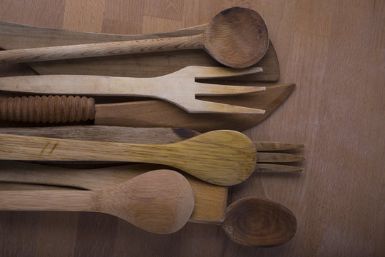 wooden forks, spoons and knives