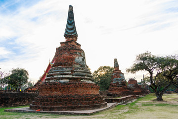 Asian religious architecture. Ancient Buddhist pagoda ruins at Wat Phra Sri Sanphet Temple in Ayutthaya, Thailand 