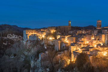 Night panorama of the Etruscan medieval town in Tuscany, Sorano.