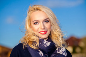 Naklejka premium Portrait of a positive blond businesswoman. Confident successful smiling business woman