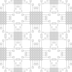 Seamless vector pattern. Symmetrical geometric black and white background with squares and lines. Decorative repeating ornament