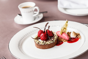 chocolate cake with raspberries