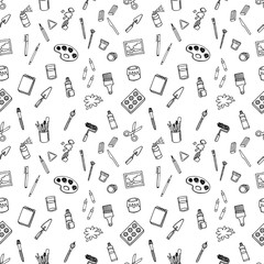Artist tools sketch set seamless vector pattern