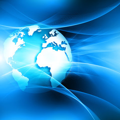 Best Internet Concept of global business. Globe, glowing lines on technological background. Electronics, Wi-Fi, rays, symbols Internet, television, mobile and satellite communications