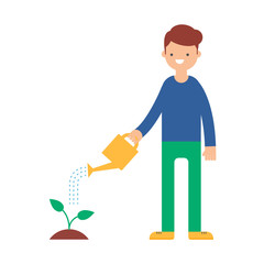 A man watering a plant vector illustration