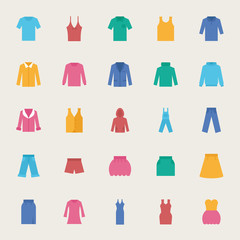 Clothes vector icons set, flat style