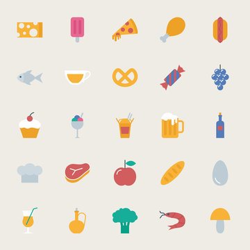 Food vector icons set, flat style