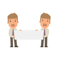 Funny Character Broker holds and interacts with blank forms or o