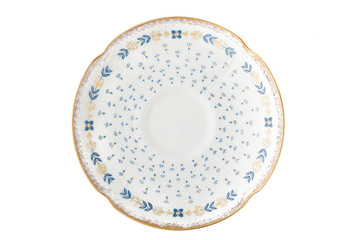 Old vintage porcelain plate on the white background