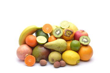 Assortment of exotic fruits isolated on white
