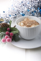 Christmas hot chocolate drink with whipped cream