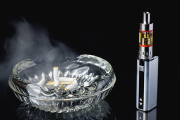 Dirty, smelly ashtray and adjustable electronic cigarette, Non carcinogenic alternative for smoking