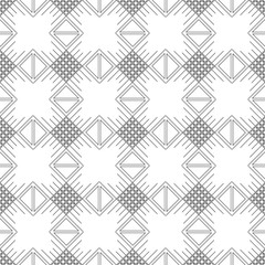 Fototapeta premium Seamless vector pattern. Symmetrical geometric black and white background with squares, trigons and lines. Decorative repeating ornament