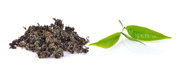  Jiaogulan Tea and tea leaf on white background