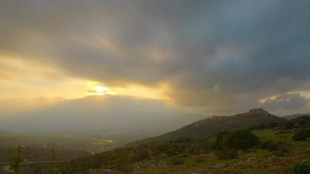Evening sunset time-lapse in the hills near Nimrod, Israel