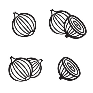 Onion icon in four variations. Vector illustration eps 10.