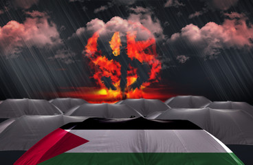 Protection Umbrella with flag of PALESTINE on a money war background