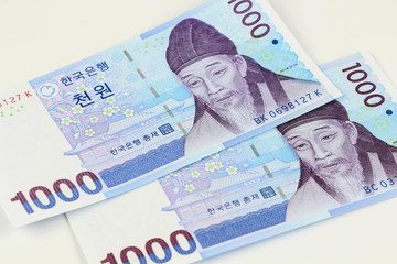 SOUTH KOREA - 2007: Confucian scholar Toegye portrait on 1000 Won 2007 Banknote from South Korea