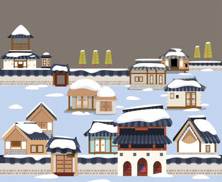 Korean traditional town in winter 