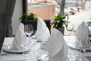 table setting in restaurant Cutlery near the window