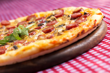 Homemade Pizza with hunter sausages