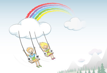 happy children / childhood, rainbow and happiness