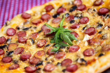 Homemade Pizza with hunter sausages