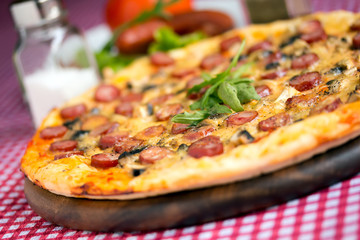 Homemade Pizza with hunter sausages