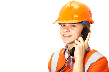 Young contractor on the phone in the office