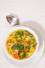 Fresh vegetable soup with noodles 