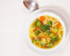 Fresh vegetable soup with noodles 
