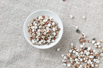 The  white porcelain plate with  Gorgon euryale seed .